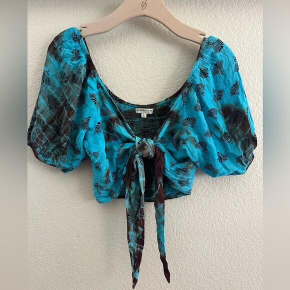 Earthbound Tie Front Boho Crop Top Tie Dye L - Picture 1 of 5